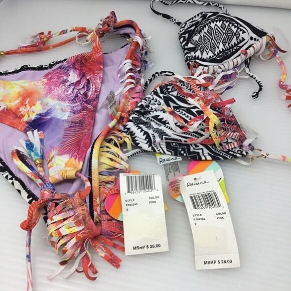 Raisins Printed Slide Bra Bikini Set With Fringe E - Picture 5 of 7